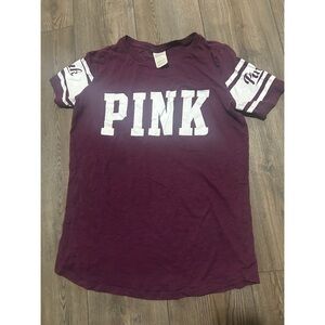 PINK Victoria's Secret Burgundy Tee with White Print